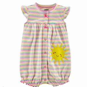 𝅺NWT Carters Infant Girls White Striped Sunshine Romper Jumpsuit Outfit Snaps